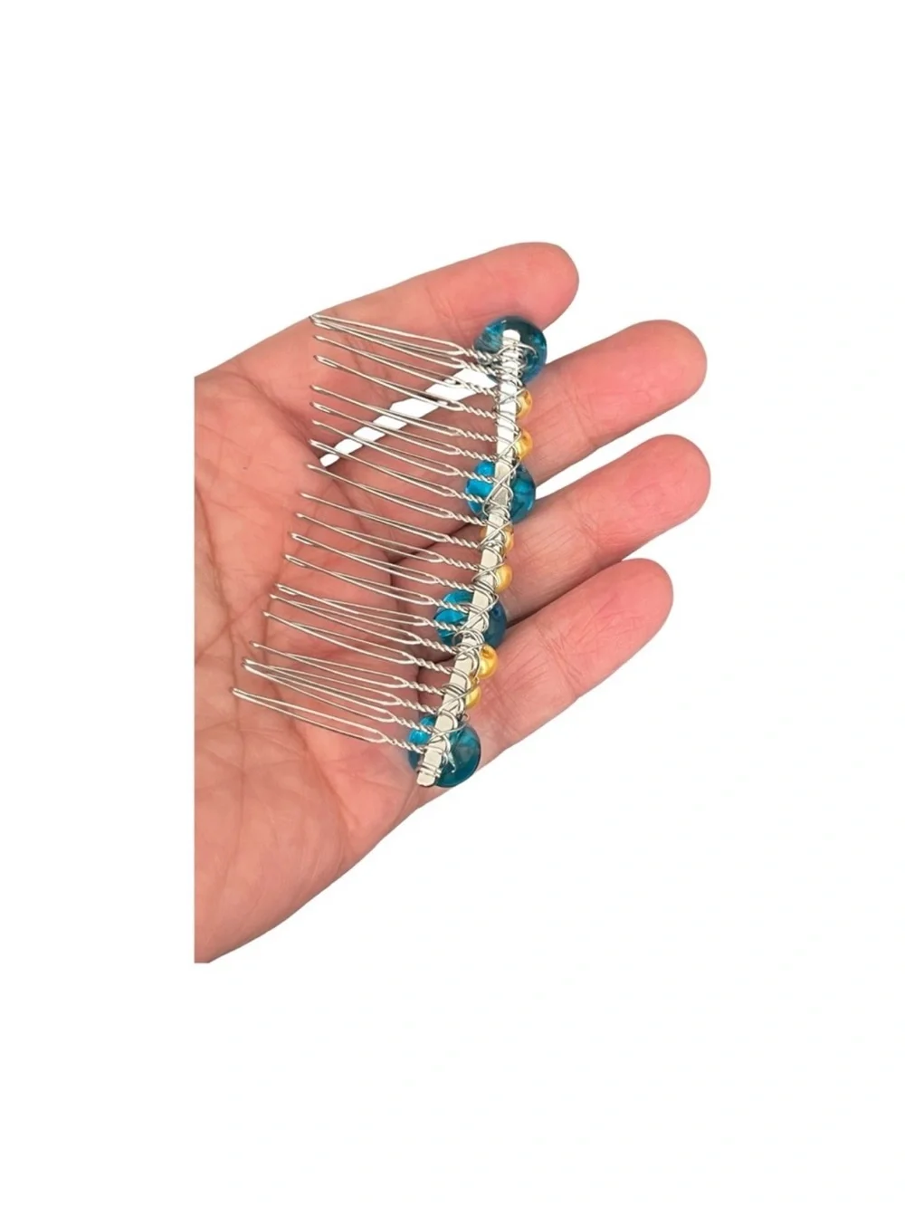 Blue & Gold Beaded Hair Comb 3.0”FINAL PRICE DROP